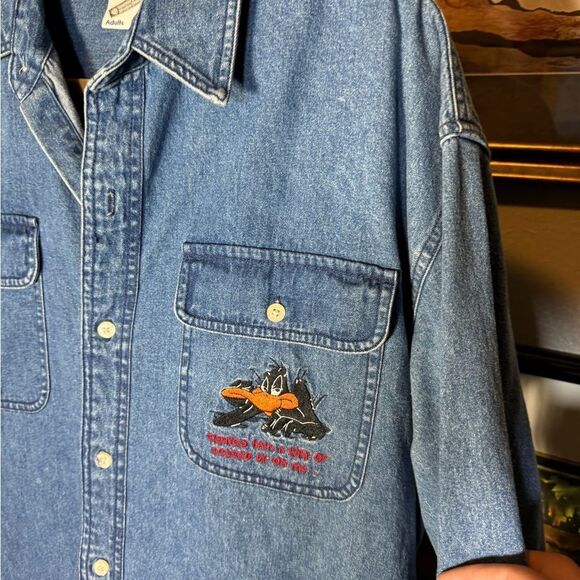Vintage Looney Tunes Denim Button Up Shirt - Picture 3 of 7
